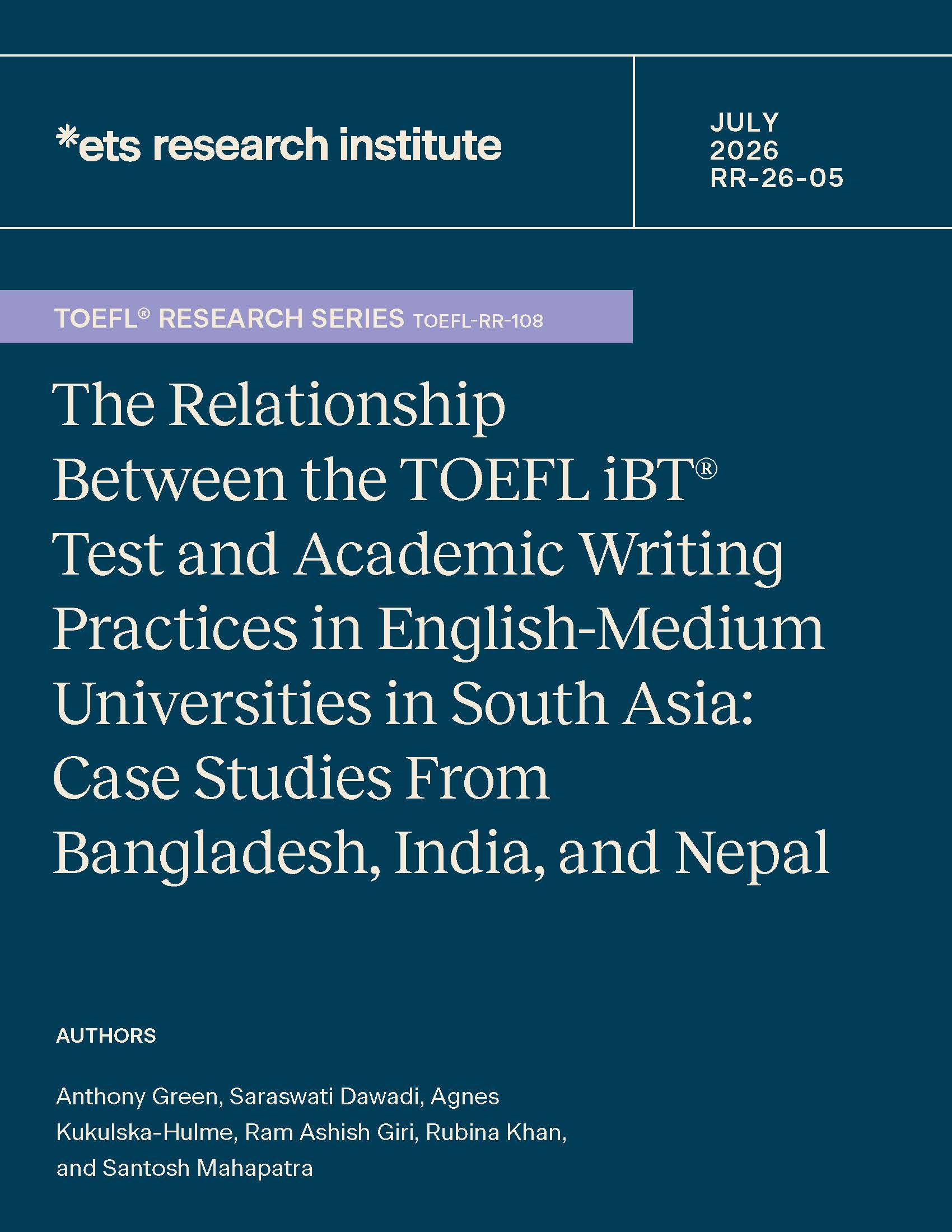 Cover of ETS Research Report Series No. TOEFL-RR-108